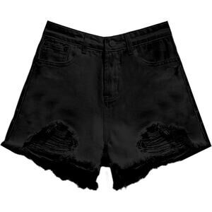 NWT ~ Black Denim Jean Frayed Raw Edge CutOff Shorts ~ Women's Size SMALL